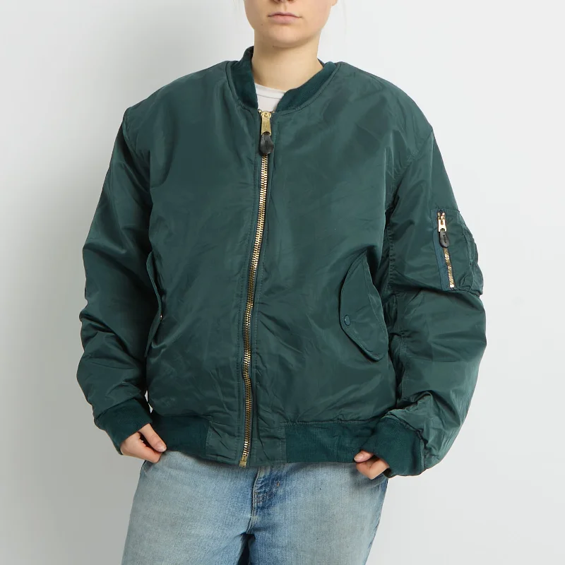 Flight Style Bomber Jacket - UK 16 Zippered Front Buttoned Front Snap Front