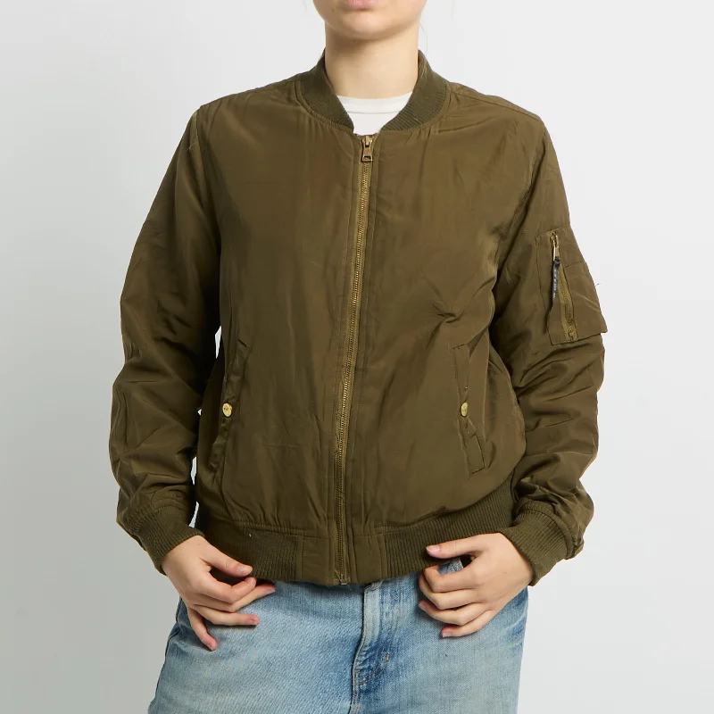 Flight Style Bomber Jacket - UK 8 Notch Collar Peter Pan Collar Cowl Neck