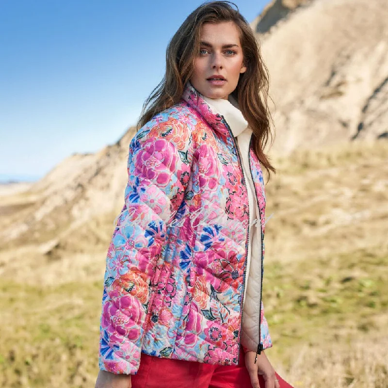Frandsen Lightly Padded 2-In-1 Reversible Jacket - Style 226-588-4410 (Pink / Multi) Notch Collar Peter Pan Collar Cowl Neck Frandsen Lightly Padded 2-In-1 Reversible Jacket - Style 226-588-4410 (Pink / Multi) Notch Collar Peter Pan Collar Cowl Neck