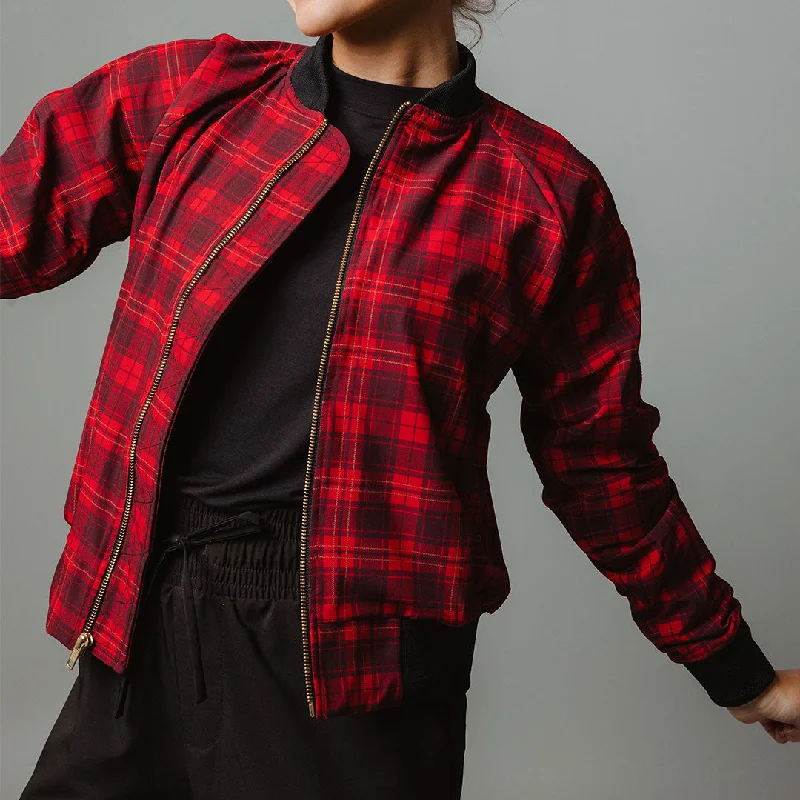 Frasier Plaid Bomber Jacket A-Line Jacket Boat Neck Shawl Collar