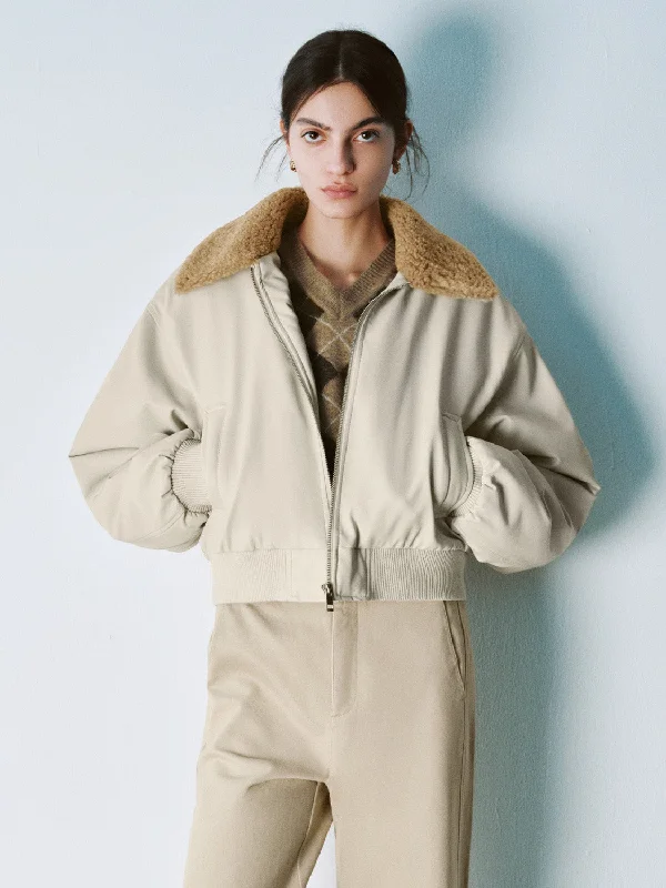 Fur Collar Bomber Jackets Rayon Fabric Velvet Fabric Corduroy Fabric