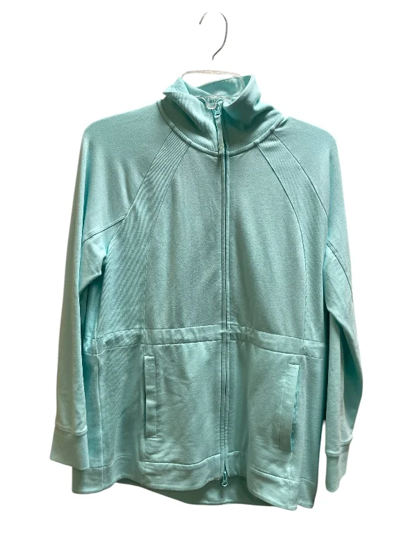 Jacket Fleece By Talbots In Blue, Size: M Embroidered Jacket Appliqued Jacket Beaded Jacket