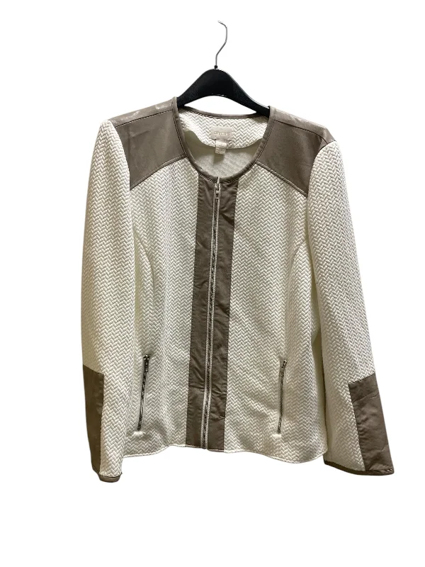 Jacket Moto By Chicos In Cream, Size: Xl Striped Jacket Polka Dot Jacket Floral Jacket Jacket Moto By Chicos In Cream, Size: Xl Striped Jacket Polka Dot Jacket Floral Jacket
