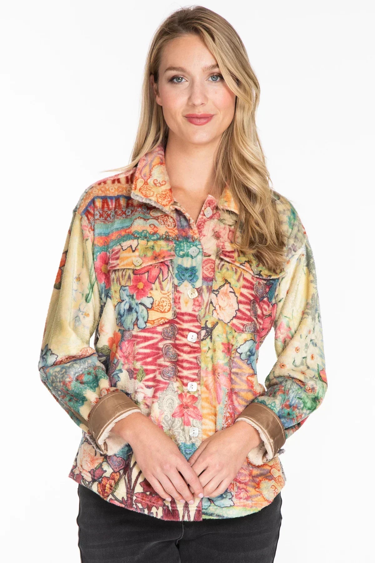 Jacket-Multi Color PrintButton Front-Womens-J43643jm Satin Fabric Silk Fabric Chiffon Fabric Jacket-Multi Color PrintButton Front-Womens-J43643jm Satin Fabric Silk Fabric Chiffon Fabric