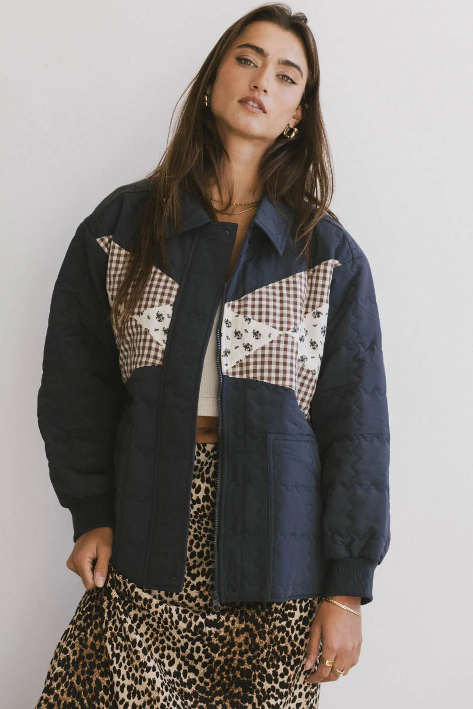 Karlie Quilted Jacket in Navy Satin Jacket Silk Jacket Chiffon Jacket