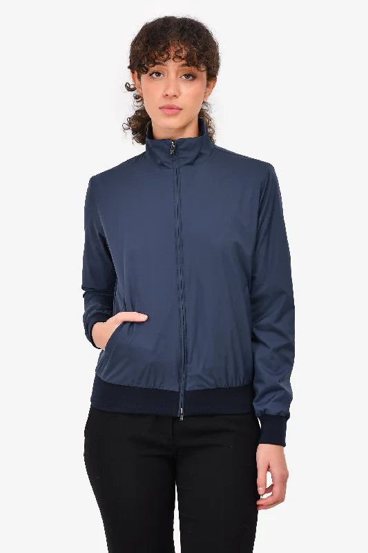 Loro Piana Blue Nylon Bomber Jacket Size XS Collared Jacket Crew Neck Jacket Turtle Neck Jacket Loro Piana Blue Nylon Bomber Jacket Size XS Collared Jacket Crew Neck Jacket Turtle Neck Jacket