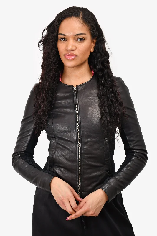 Mackage For Aritzia Black Leather Zip-Up Jacket Size XS Welt Pockets Slit Pockets Flap Pockets Mackage For Aritzia Black Leather Zip-Up Jacket Size XS Welt Pockets Slit Pockets Flap Pockets