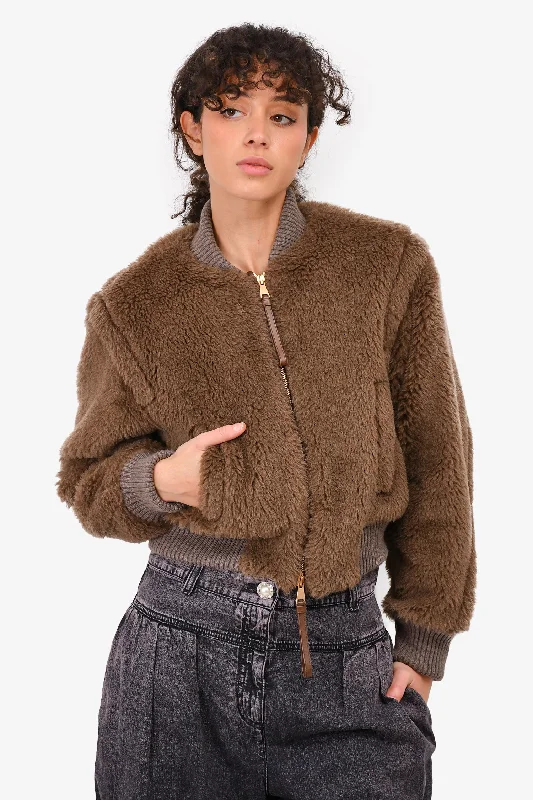 Max Mara Brown Alpaca/Virgin Wool Bomber Jacket Size 4 Cotton Jacket Linen Jacket Terry Jacket Max Mara Brown Alpaca/Virgin Wool Bomber Jacket Size 4 Cotton Jacket Linen Jacket Terry Jacket