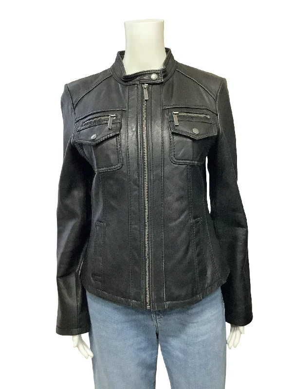 Michael Kors Leather Biker Jacket Black Size: M Cotton Fabric Linen Fabric Terry Fabric Michael Kors Leather Biker Jacket Black Size: M Cotton Fabric Linen Fabric Terry Fabric