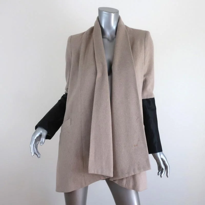 Michelle Mason Leather Sleeve Jacket Beige Wool-Blend Size 2 Oversized Car Coat Welt Pockets Slit Pockets Flap Pockets Michelle Mason Leather Sleeve Jacket Beige Wool-Blend Size 2 Oversized Car Coat Welt Pockets Slit Pockets Flap Pockets