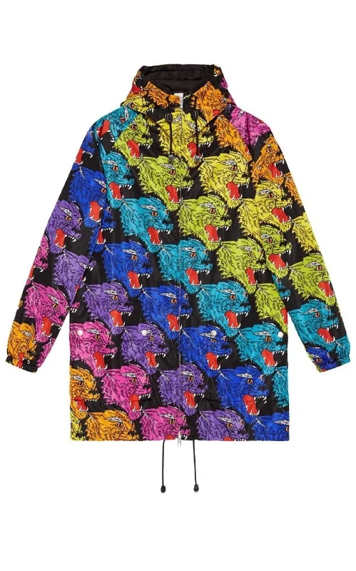Panther face nylon jacket Front Pockets Side Pockets Patch Pockets