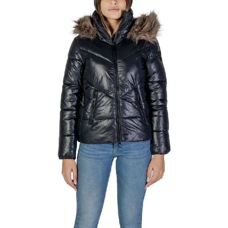 Only Black Polyamide Jackets & Coat Zip Front Button Front Snap Front