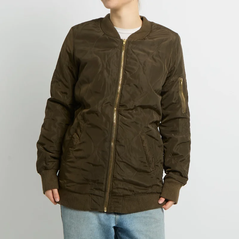Quilted Bomber Jacket - UK 10 Denim Fabric Leather Fabric Suede Fabric