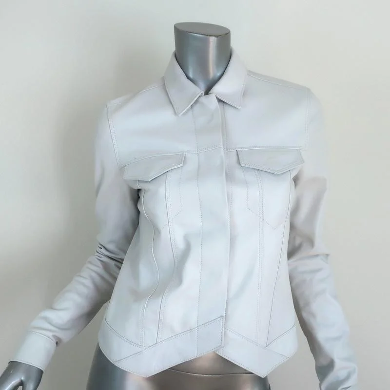 RtA Jack Leather Jacket White Size Extra Small Print Jacket Jacquard Jacket Embroidered Jacket RtA Jack Leather Jacket White Size Extra Small Print Jacket Jacquard Jacket Embroidered Jacket