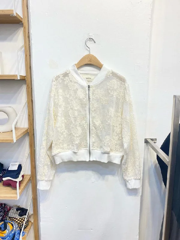 Sheer floral race jacket Boat Neck Shawl Collar Notched Collar