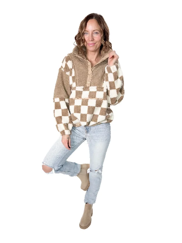 Wynona Checker Sherpa Jacket Print Jacket Jacquard Jacket Patchwork Jacket