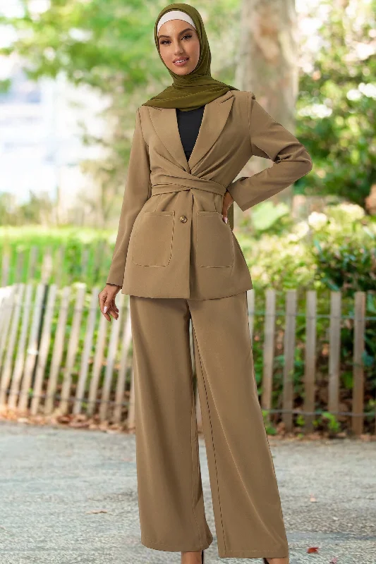 Taupe Jacket and Pants Suit Set Wool Jacket Cashmere Jacket Tweed Jacket