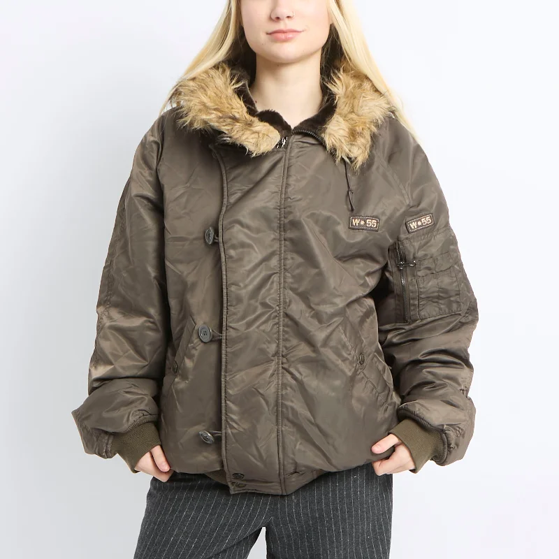 W55 Fur Trim Padded Jacket - UK 16 Cardigan Sweater Pullover