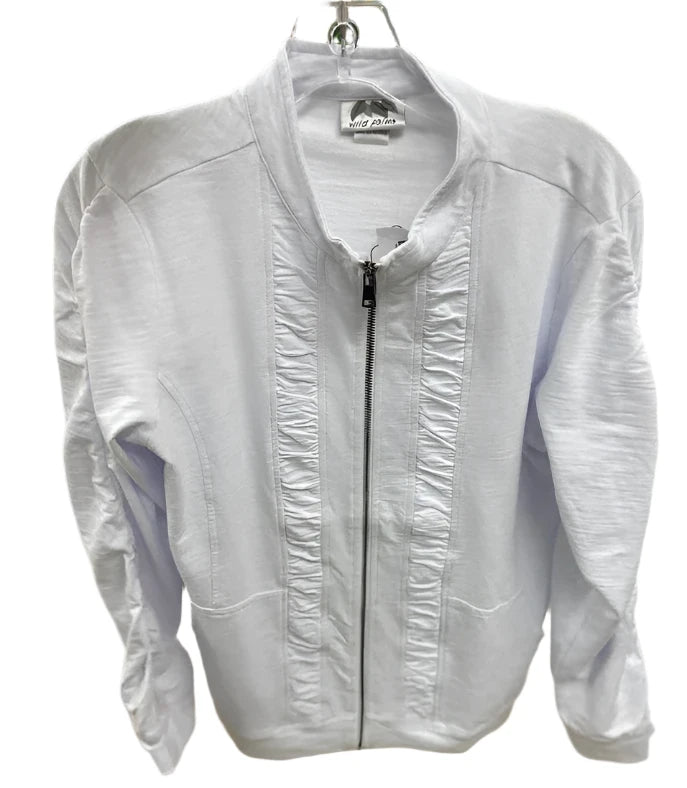 Jacket-Ruched Zipper Front- White-Women's-8000 Front Pockets Side Pockets Patch Pockets Jacket-Ruched Zipper Front- White-Women's-8000 Front Pockets Side Pockets Patch Pockets