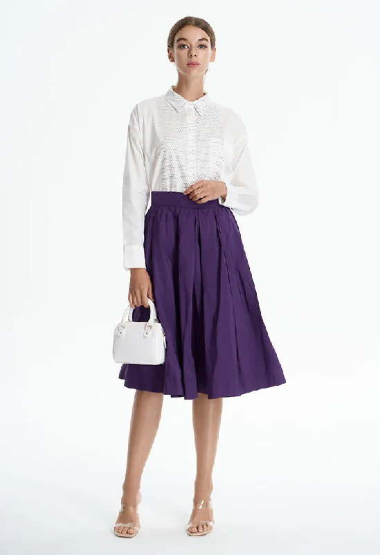 Box Pleat Solid Skirt ribbed skirt waist