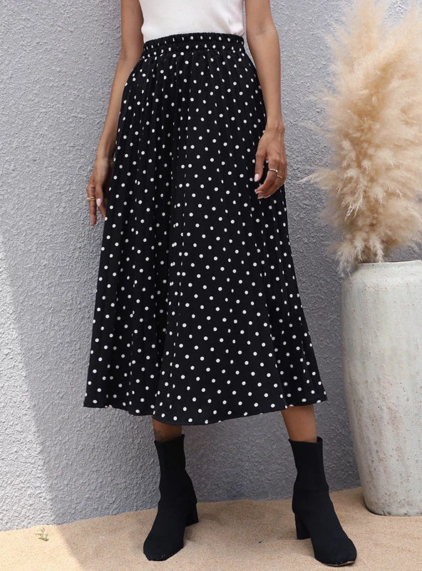 PLEATED POLKA-DOT ELASTIC WAIST SKIRT slim fit skirt