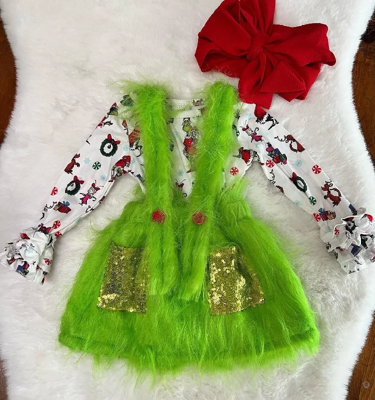 6 C11-39 Christmas Girls Sequin Green Skirt Outfits silk skirt elegant