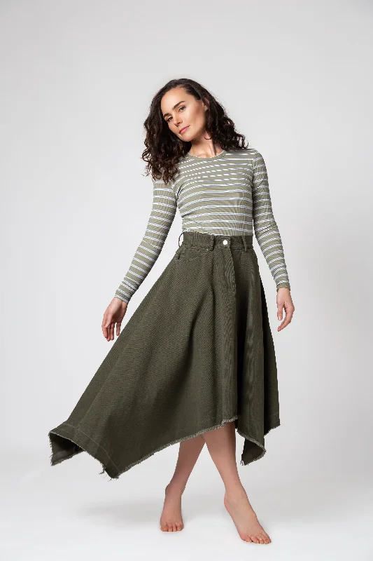 Kerchief  Denim Skirt - Olive silk skirt luxurious