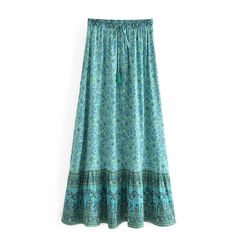 Azure Boho Maxi Skirt corduroy skirt durable