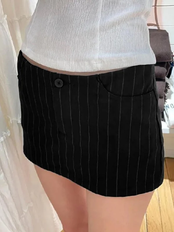 Black Striped Low Waisted Halter Skirt velvet skirt plush