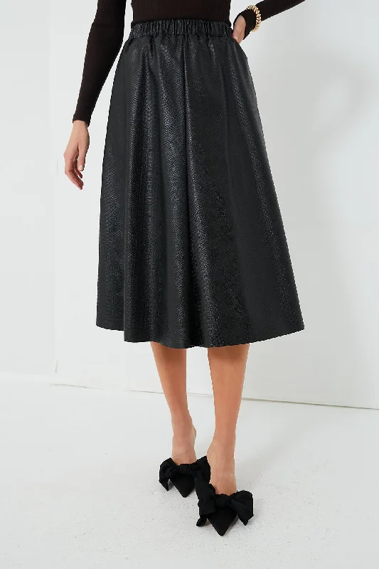 Black Vilma Vegan Leather Embossed Skirt lace skirt intricate