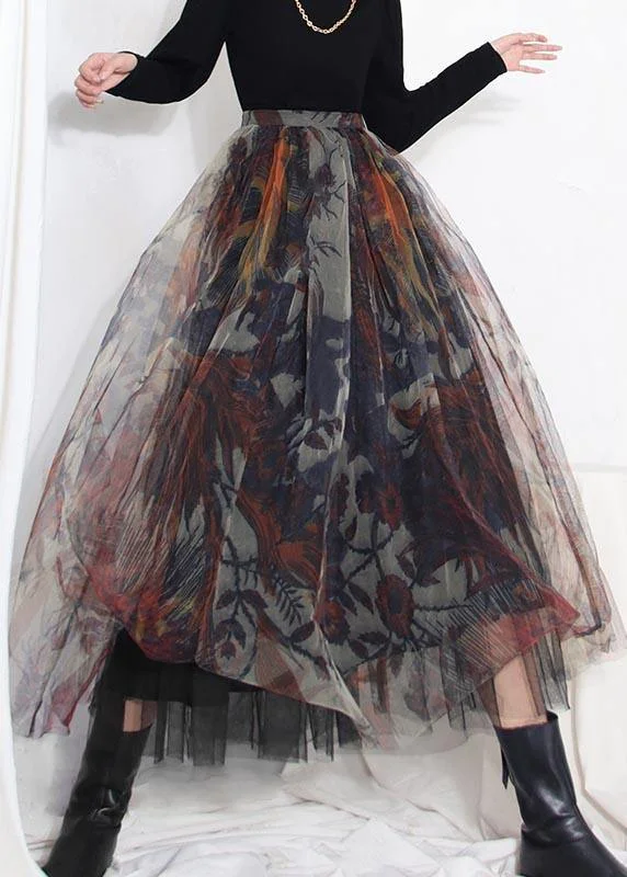 Boutique Black Print asymmetrical design Tiered  Skirt Summer cashmere skirt soft