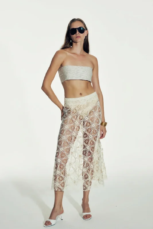 Clea Crochet Midi Skirt in Pear Sorbet denim skirt classic