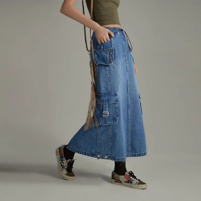 Denim Or Brown Cotton Cargo Skirt flowy skirt hem
