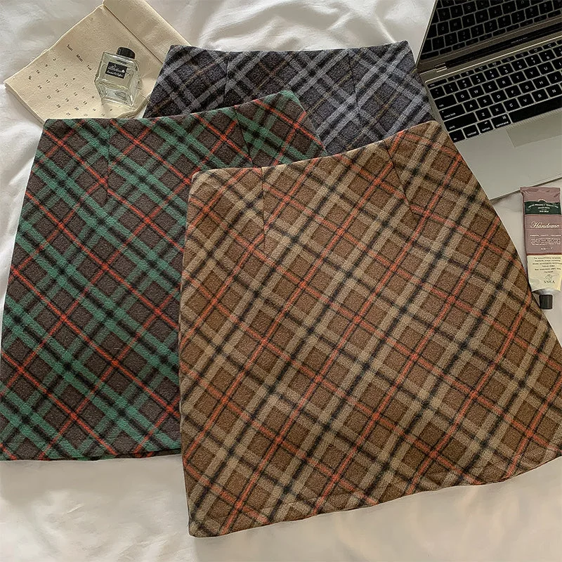 Diamond Plaid Mini Skirt (3 Colors) cashmere skirt fine