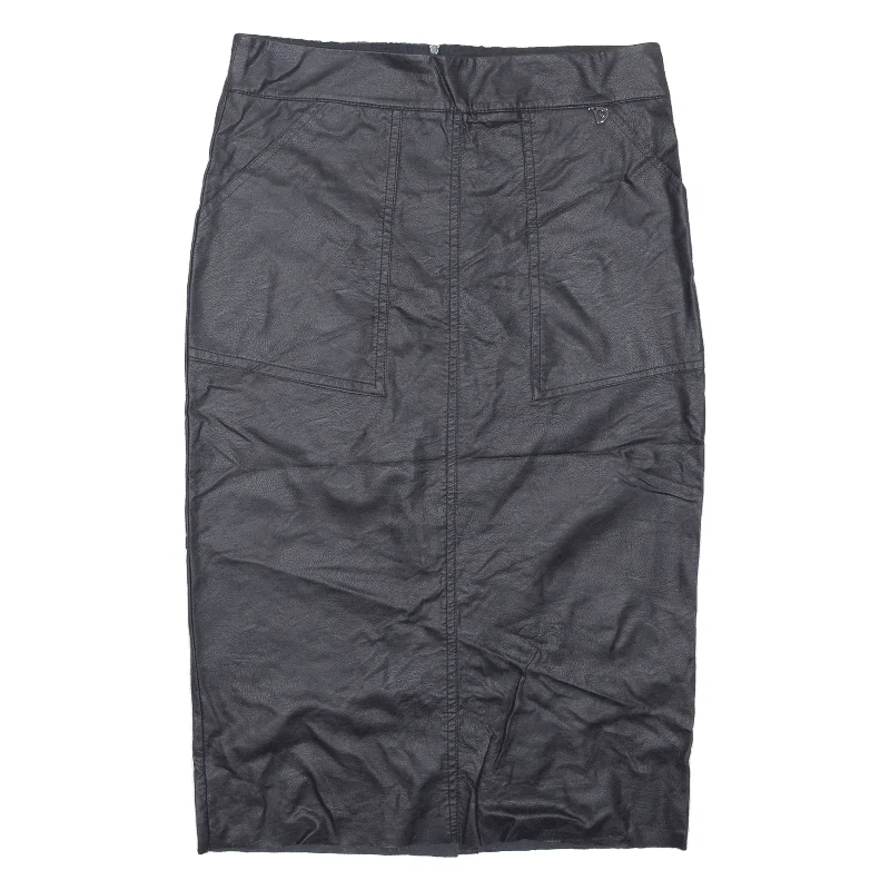 DIXIE Faux Leather Midi Pencil Skirt Black Viscose Womens S denim skirt fashionable