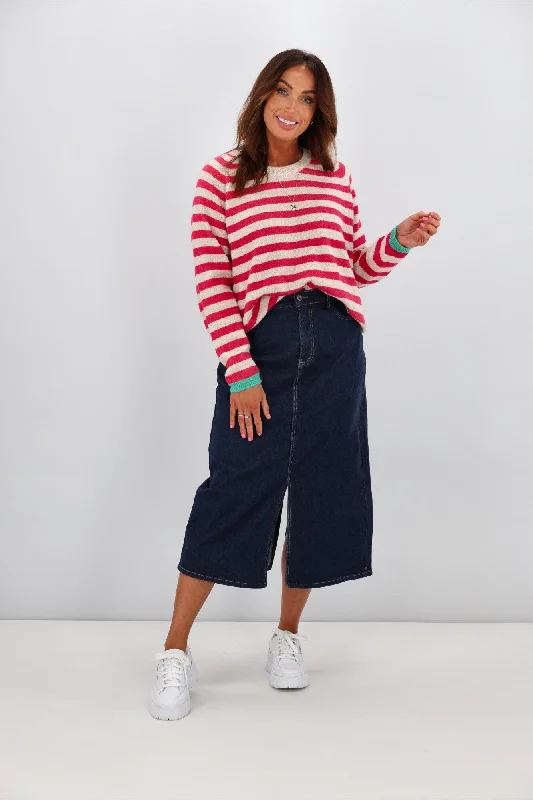 Elm Eloise Denim Midi Skirt Dark Blue silk skirt smooth