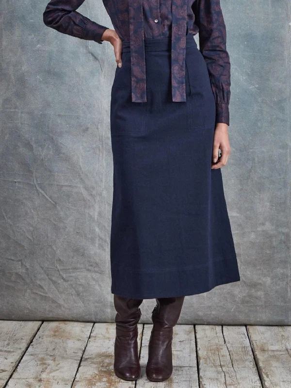 Eveline - Dark Navy Drill Skirt spandex blend skirt