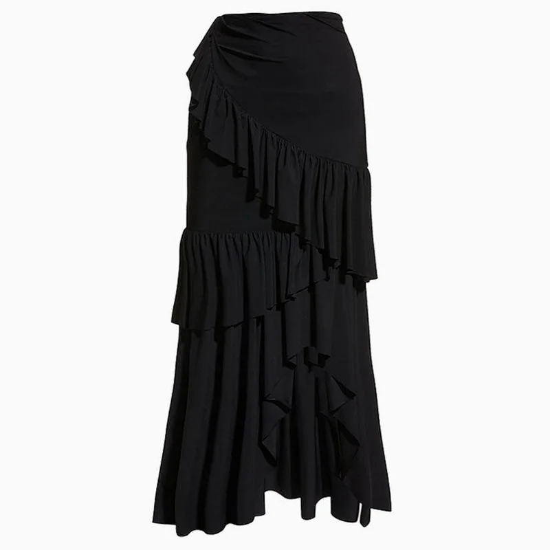 Flowy High Waist Mesh Layered Ruffle Mermaid High Low Skirt Cover Up wool skirt thick