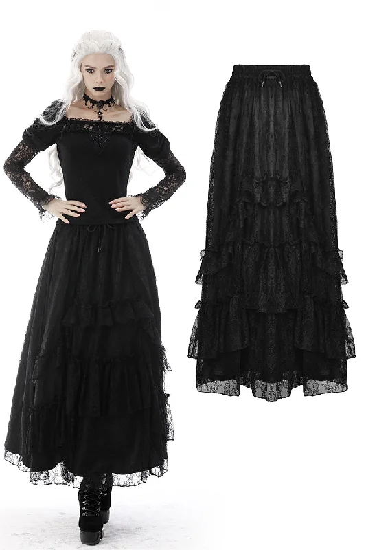 Gothic elegant frilly lace long skirt KW214 chiffon skirt airy