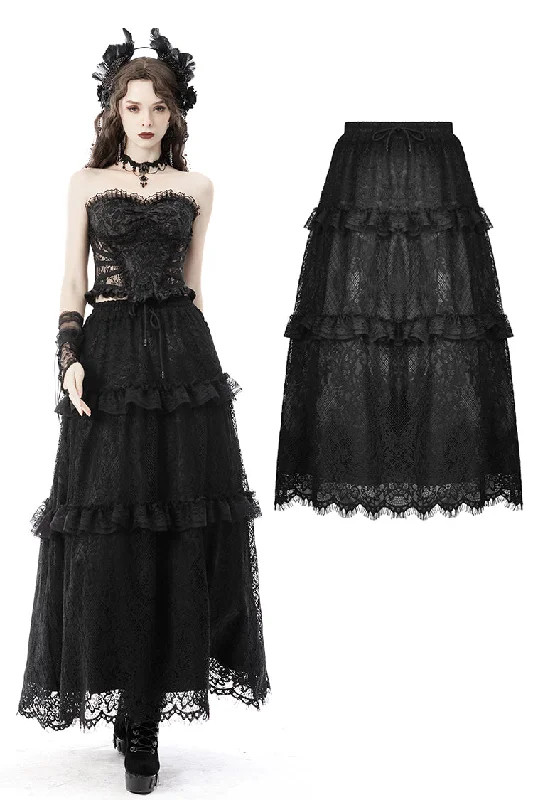 Gothic ruffle lace long skirt KW227 wool skirt breathable