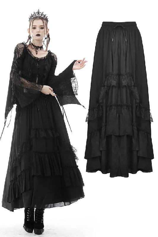 Gothic vintage frilly chiffon long skirt KW216 denim skirt durable