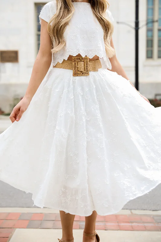 Graceful Entrance White Floral Midi Skirt velvet skirt luxury