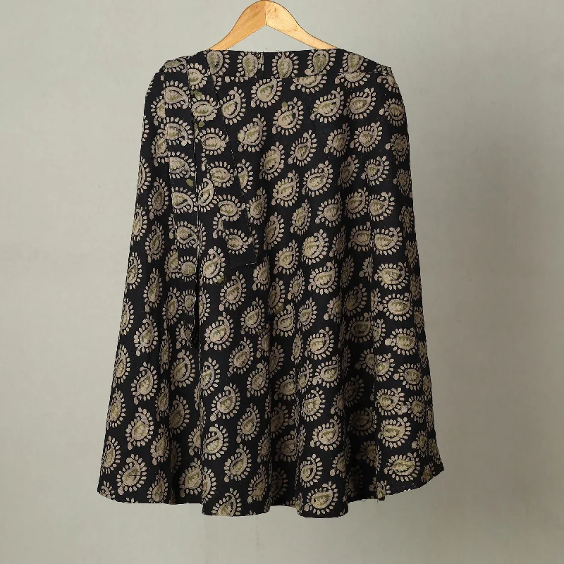 Black - Hand Batik Print Cotton Wrap Around Skirt 07 denim skirt durable