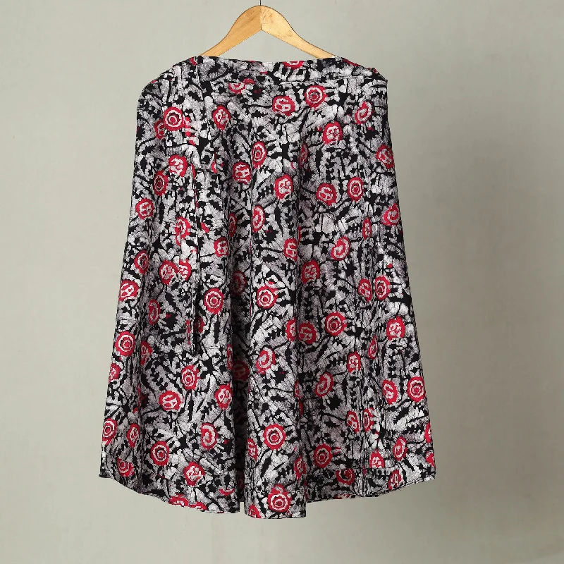 Black - Hand Batik Print Cotton Wrap Around Skirt 09 wool skirt warm