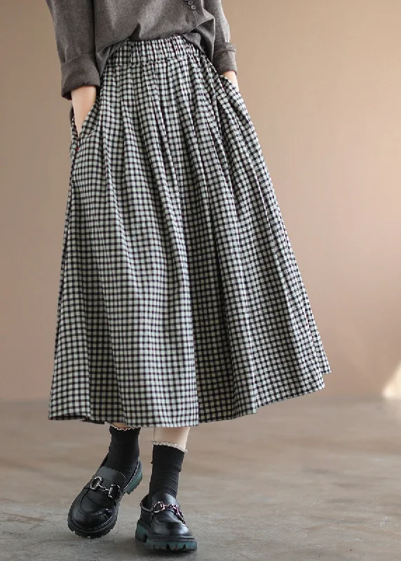 Handmade Black Plaid Circle A Line Casual Fall Skirts ruffled skirt detail