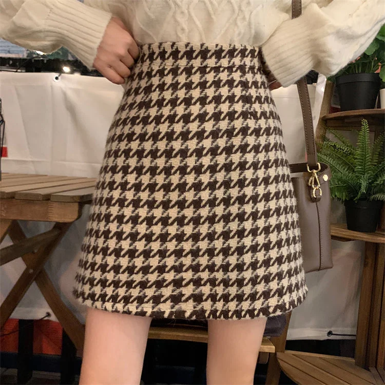 Houndstooth Mini Skirt (2 Colors) velvet skirt luxury