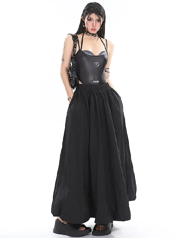 Jenna Solid Color High Waist Baggy Loose Parachute Cargo Long Skirt denim skirt classic