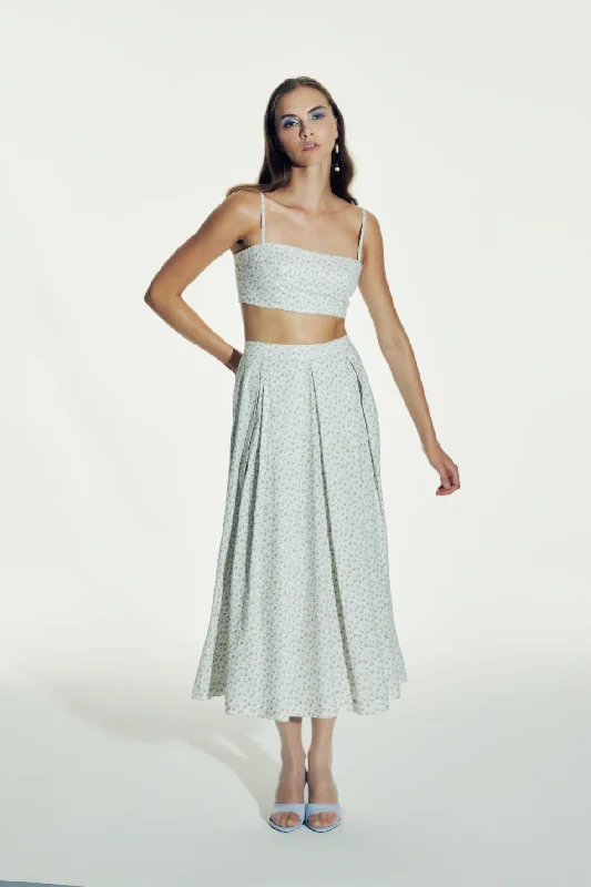 June Printed Cotton Midi Skirt in Cannoli Cream velvet skirt sumptuous