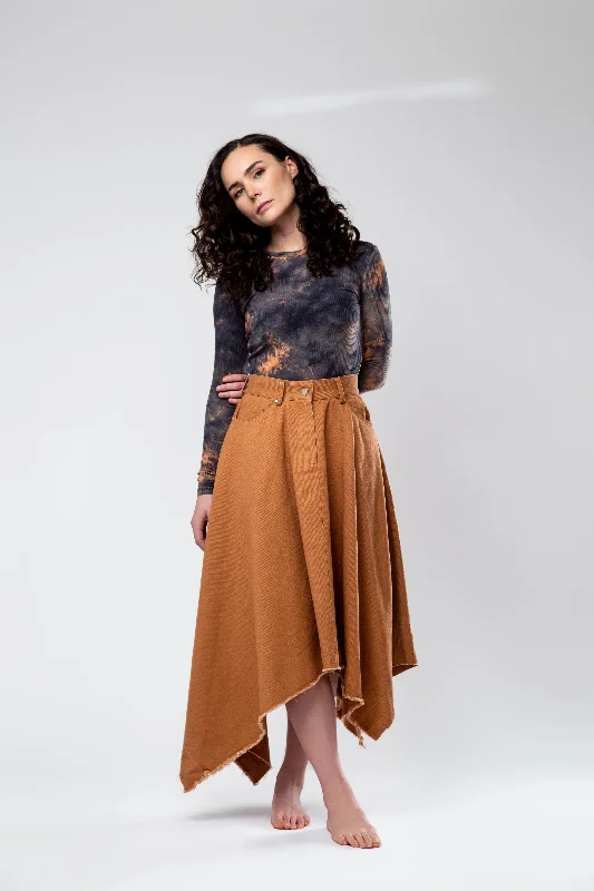 Kerchief Denim Skirt - Cinnamon high waist skirt
