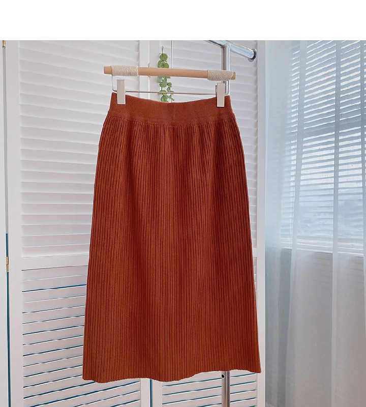 Korean casual solid color simple high waist split A-line skirt  5801 lace skirt intricate